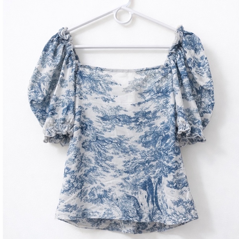 SHEIN Blue and White Ruched Blouse - Picture 2 of 13
